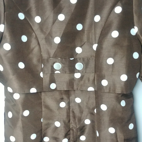 Signature By Ronnie Bee Brown And White Polka Dot Dress With Smocked Jacket - Picture 11 of 13